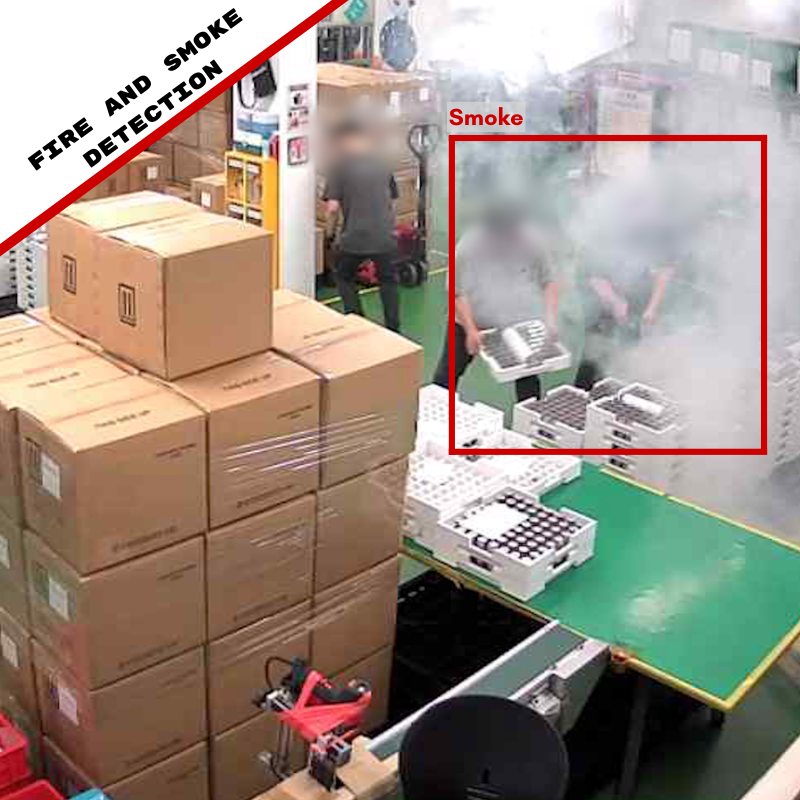 Fire and smoke detected on a warehouse floor